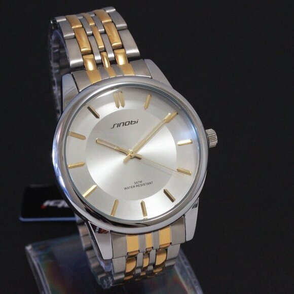 Men's Casual Watch Two Tone Silver Sunburst Dial Gold Hands, Indices 38mm - Picture 2 of 12